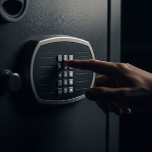 entering a code on the digital keypad of a heavy-duty gun safe