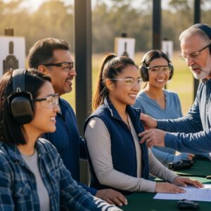 group of responsible gun owners at a shooting range, representing community